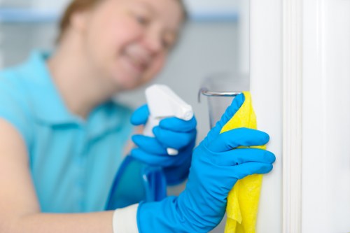 Close-up of fabric sofa cleaning and stain removal