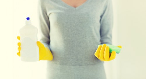 Carpet cleaning equipment set up inside a property